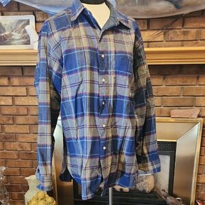 Pendleton Blue Beige Plaid Button Down Shirt Wool Size Large Vintage One Pocket